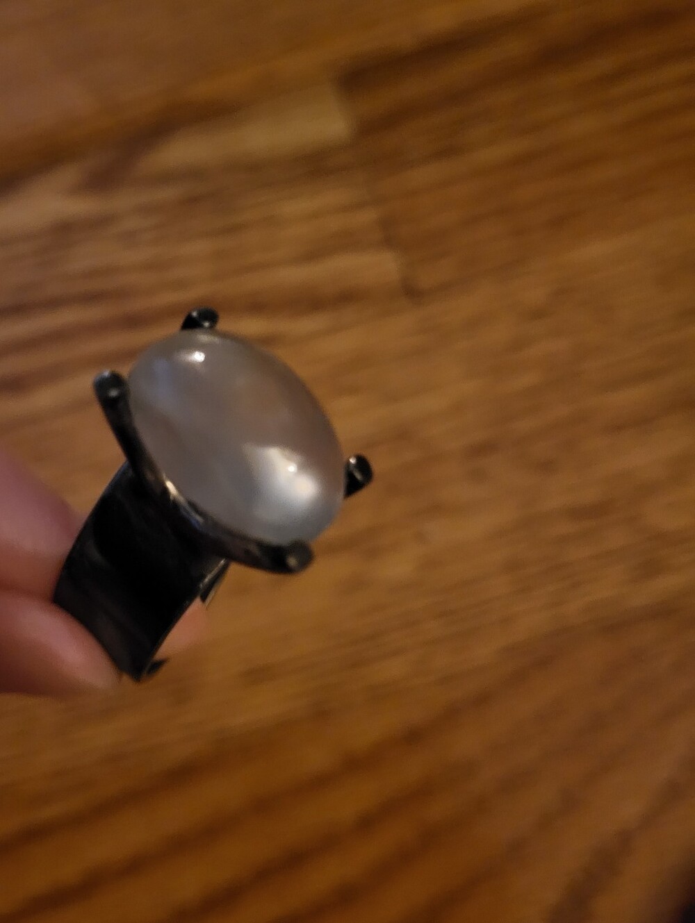 Oval Moonstone-Look Cabochon Statement Ring in Black